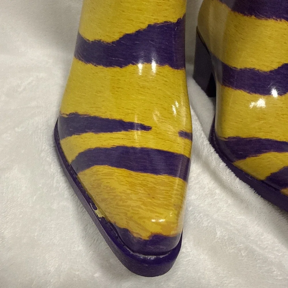 MyGameBoots Purple Gold Western Rain Boots Womens 6 Cowboy Rubber LSU